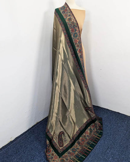 Pure Indian Moon Light Kani with Zari Border Work Shawl (Ready To Wear)