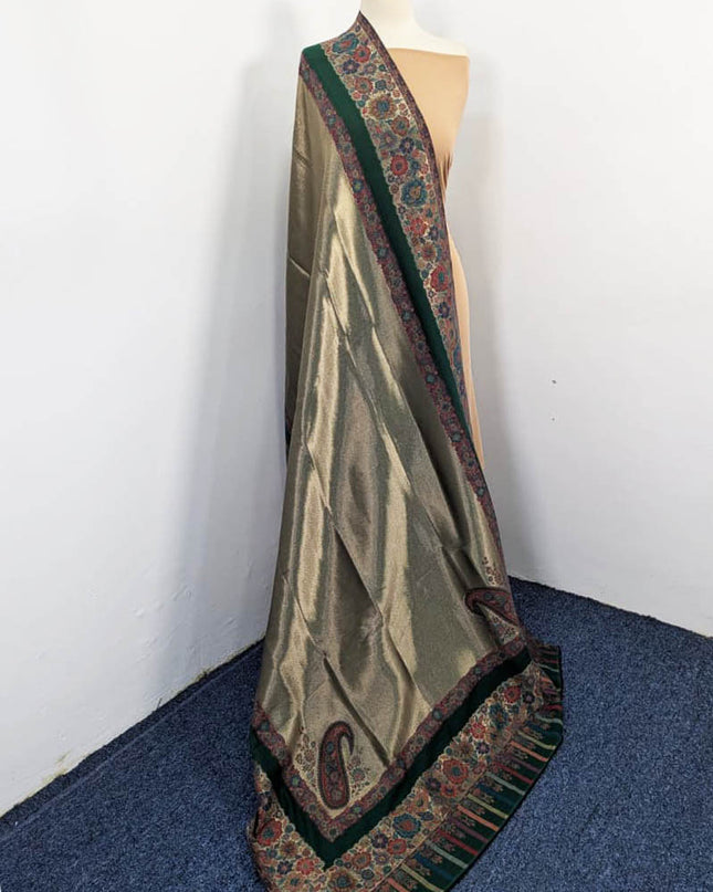 Pure Indian Moon Light Kani with Zari Border Work Shawl (Ready To Wear)