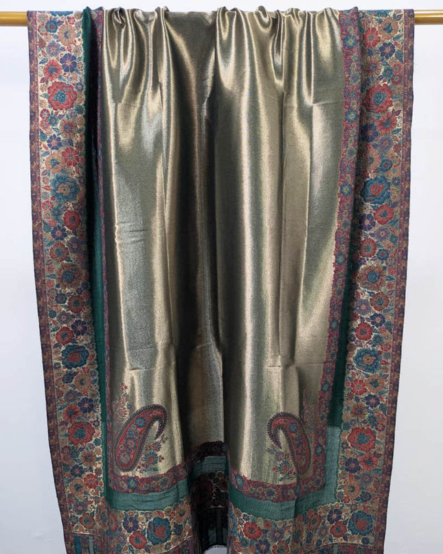 Pure Indian Moon Light Kani with Zari Border Work Shawl (Ready To Wear)