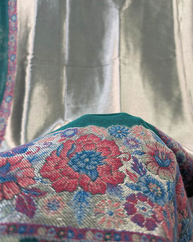 Pure Indian Moon Light Kani with Zari Border Work Shawl (Ready To Wear)