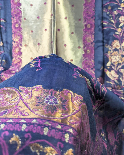 Premium Pure Indian Kani Silk with Zari Work Shawl (Ready To Wear)