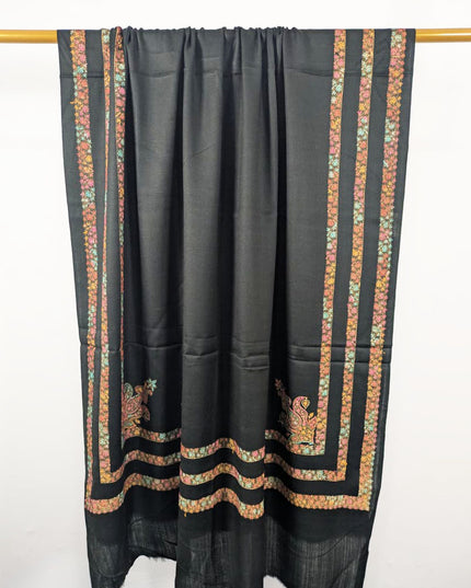 Embroidered Wool With 4 Sided Border Shawl (Ready To Wear)