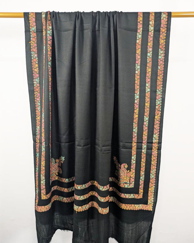 Embroidered Wool With 4 Sided Border Shawl (Ready To Wear)