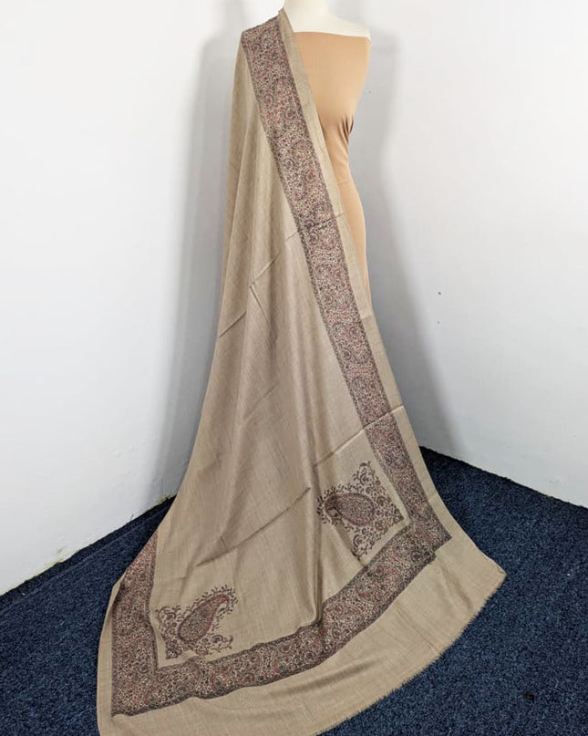 Fancy Embroidered Wool With 4 Sided Border Shawl