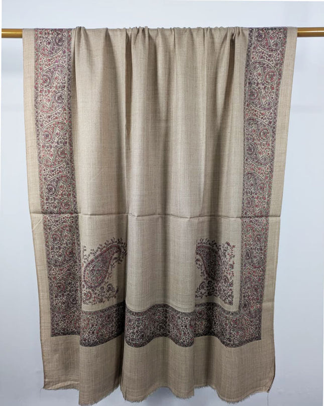 Fancy Embroidered Wool With 4 Sided Border Shawl