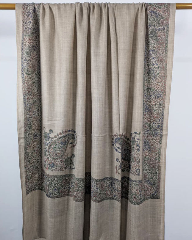 Embroidered Wool With 4 Sided Border Shawl