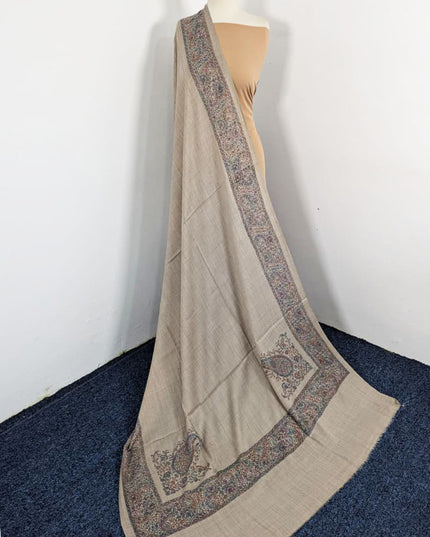 Fancy Embroidered Wool With 4 Sided Border Shawl