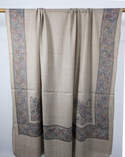 Fancy Embroidered Wool With 4 Sided Border Shawl