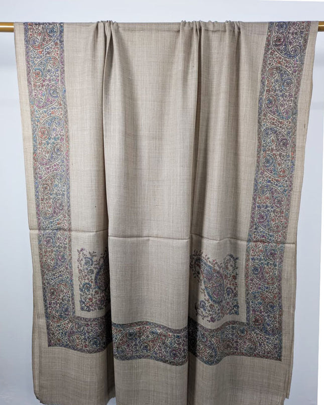 Fancy Embroidered Wool With 4 Sided Border Shawl