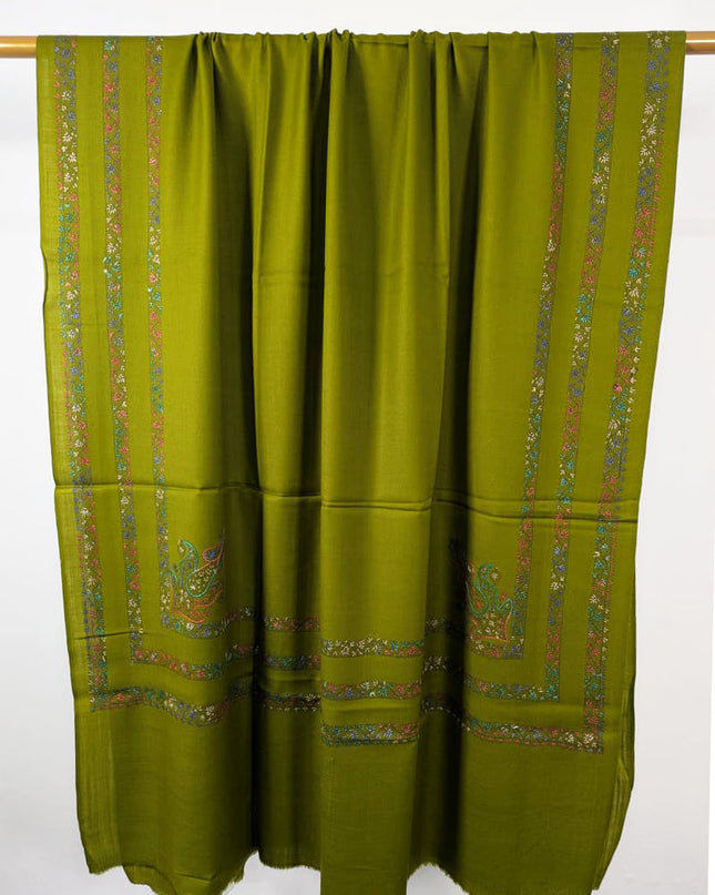 Embroidered Wool With 4 Sided Border Shawl (Ready To Wear)