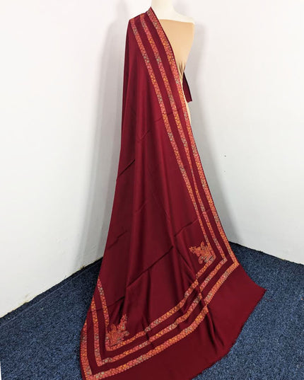 Embroidered Wool With 4 Sided Border Shawl (Ready To Wear)