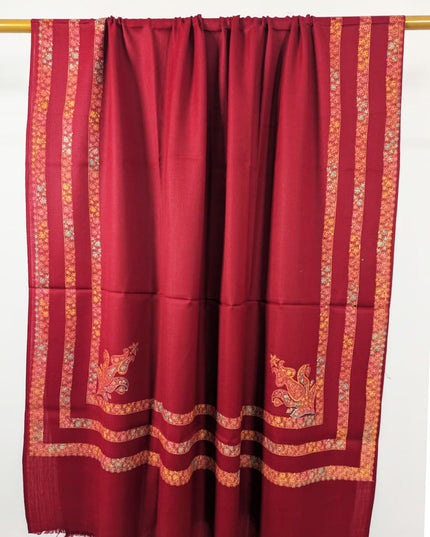 Embroidered Wool With 4 Sided Border Shawl (Ready To Wear)