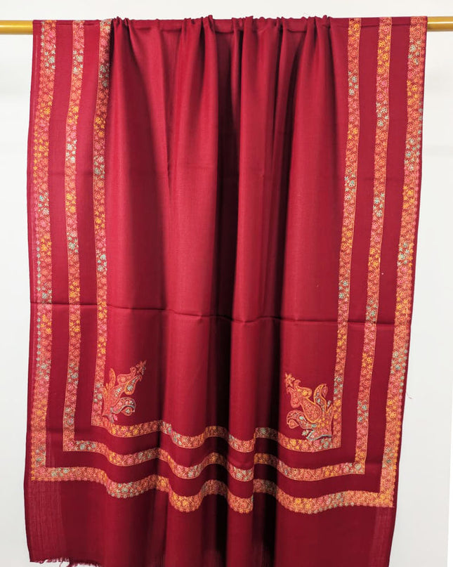 Embroidered Wool With 4 Sided Border Shawl (Ready To Wear)