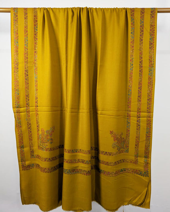 Embroidered Wool With 4 Sided Border Shawl (Ready To Wear)