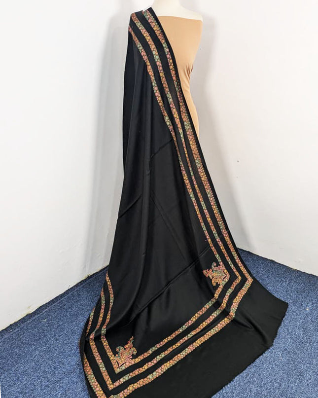 Embroidered Wool With 4 Sided Border Shawl (Ready To Wear)
