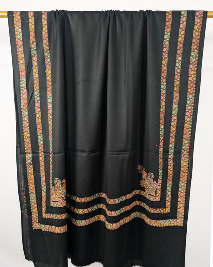 Embroidered Wool With 4 Sided Border Shawl (Ready To Wear)