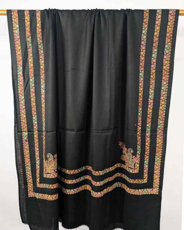 Embroidered Wool With 4 Sided Border Shawl (Ready To Wear)