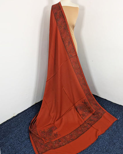 Fancy Embroidered Wool With 4 Sided Border Shawl