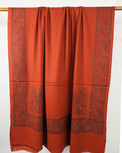 Fancy Embroidered Wool With 4 Sided Border Shawl