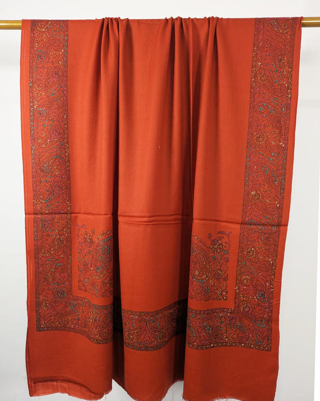 Fancy Embroidered Wool With 4 Sided Border Shawl