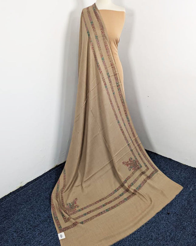 Embroidered Wool With 4 Sided Border Shawl (Ready To Wear)