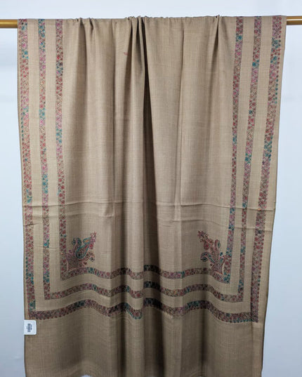 Embroidered Wool With 4 Sided Border Shawl (Ready To Wear)