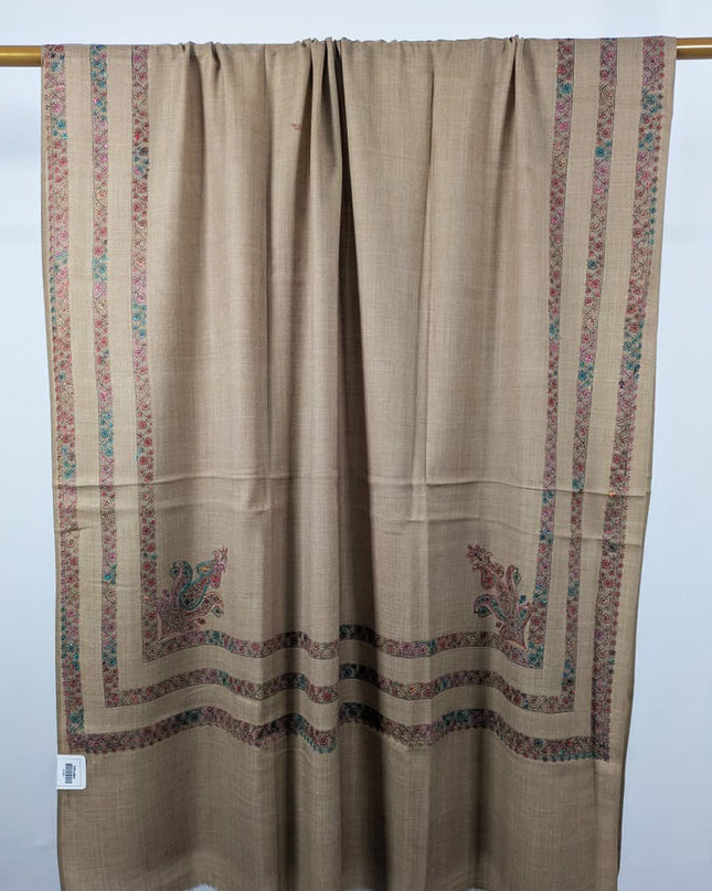 Embroidered Wool With 4 Sided Border Shawl (Ready To Wear)