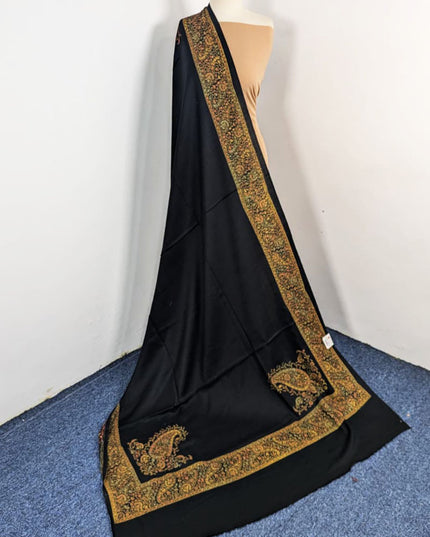 Fancy Embroidered Wool With 4 Sided Border Shawl