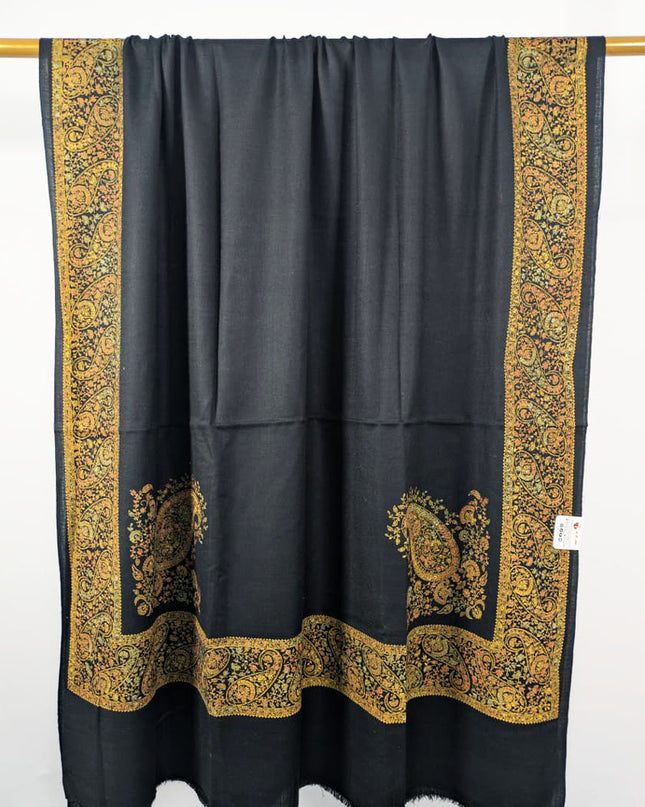 Fancy Embroidered Wool With 4 Sided Border Shawl