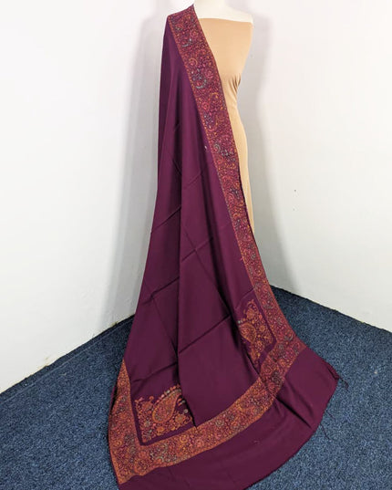 Embroidered Wool With 4 Sided Border Shawl