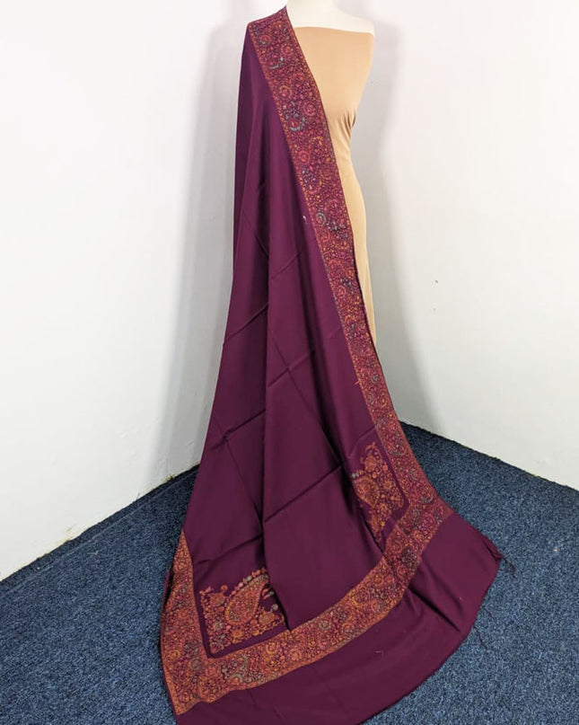 Embroidered Wool With 4 Sided Border Shawl