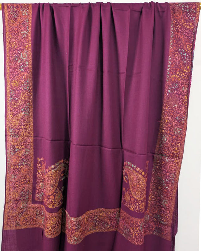 Embroidered Wool With 4 Sided Border Shawl