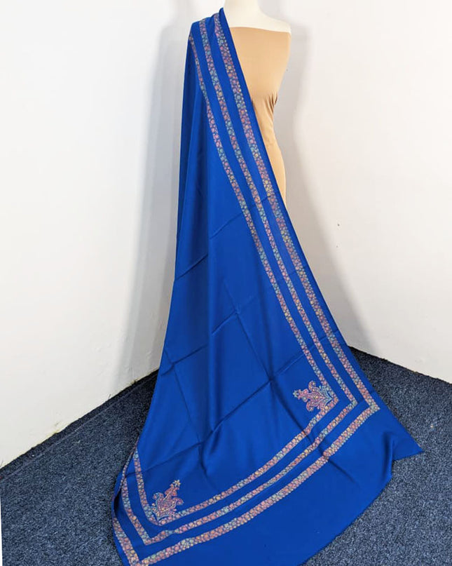 Embroidered Wool With 4 Sided Border Shawl (Ready To Wear)
