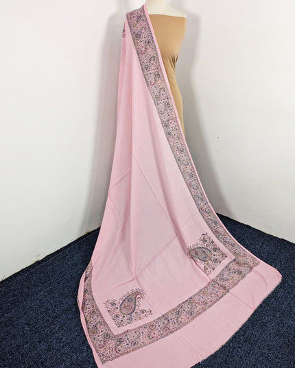 Fancy Embroidered Wool With 4 Sided Border Shawl