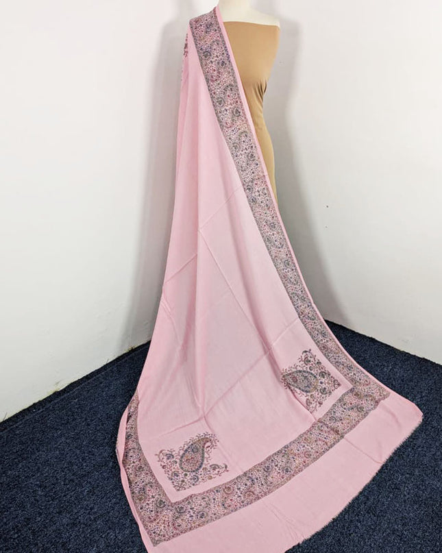 Fancy Embroidered Wool With 4 Sided Border Shawl