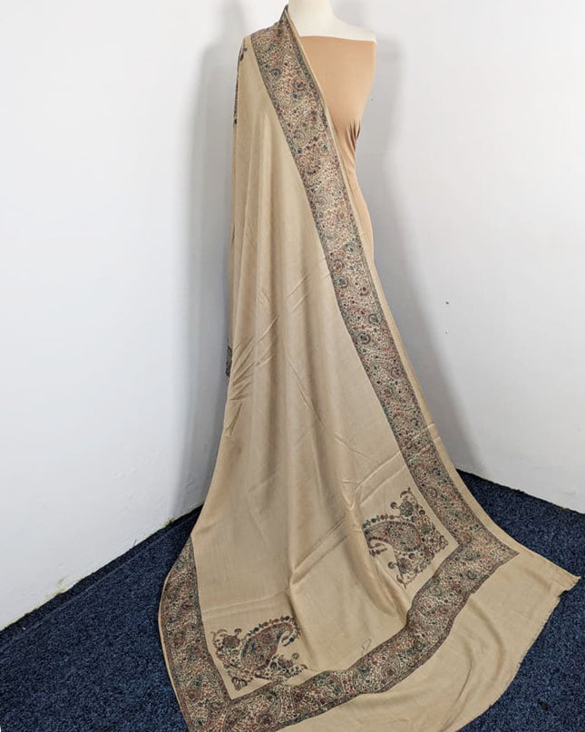 Embroidered Wool With 4 Sided Border Shawl