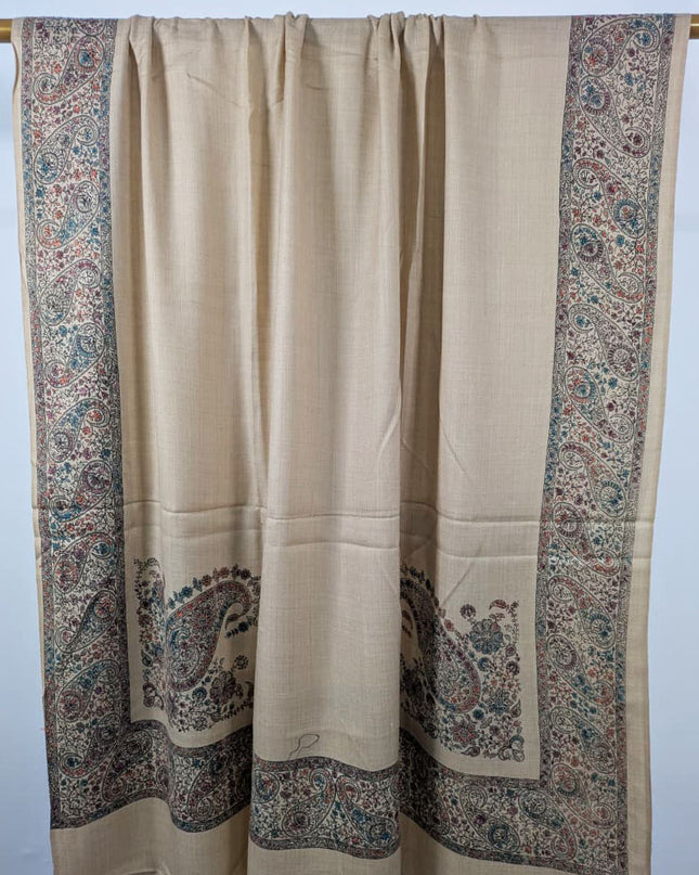 Embroidered Wool With 4 Sided Border Shawl