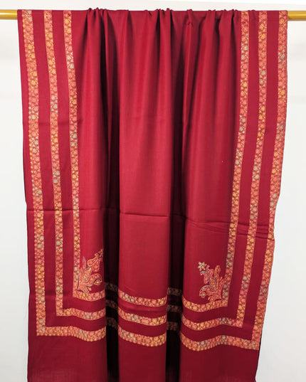 Embroidered Wool With 4 Sided Border Shawl (Ready To Wear)