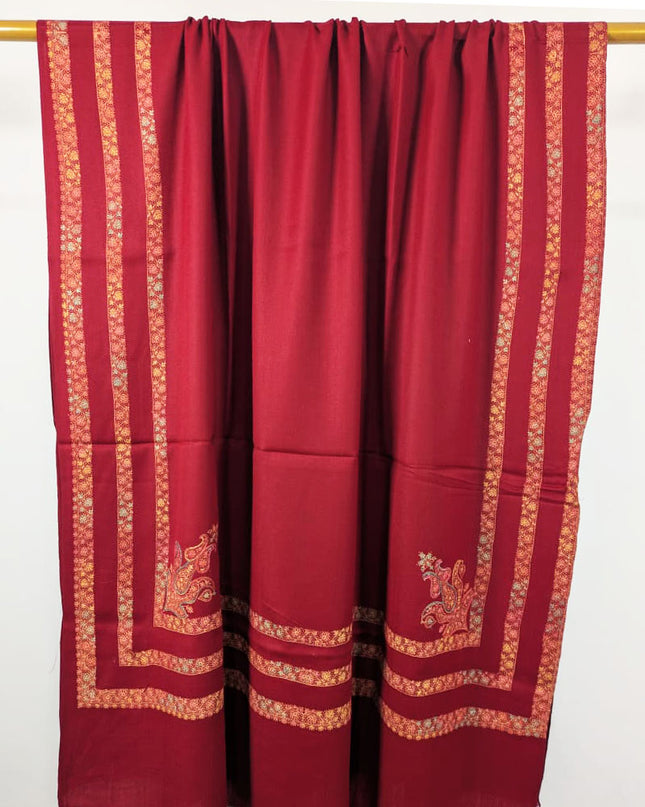 Embroidered Wool With 4 Sided Border Shawl (Ready To Wear)