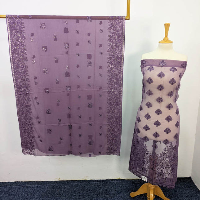 Organza Dress 4PC Unstitched – Chiffon Dupatta | Apka Libas