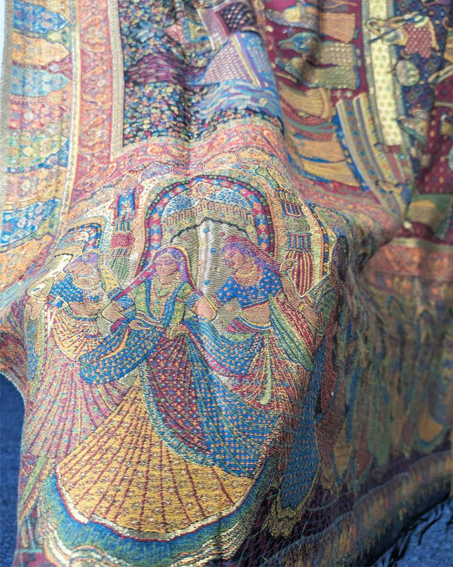 Fancy Moon Light Kani Silk Shawl (Ready To Wear)