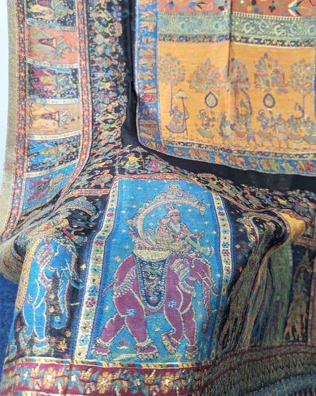 Exquisite Moon Light Kani Silk Shawl (Ready To Wear)