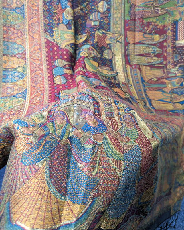 Exquisite Kani Silk Shawl with Moonlight Work