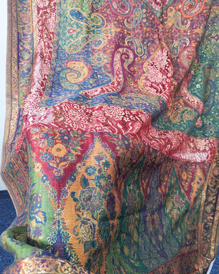 Luxury Pure Kani Silk Shawl with Net Silk Style Work