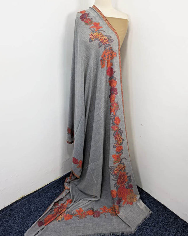 China Wool Shawl with 3D Floral Work (Ready To Wear)