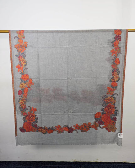 China Wool Shawl with 3D Floral Work (Ready To Wear)