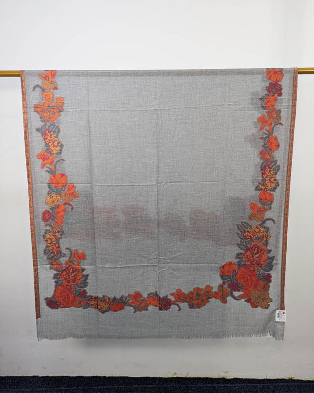 China Wool Shawl with 3D Floral Work (Ready To Wear)