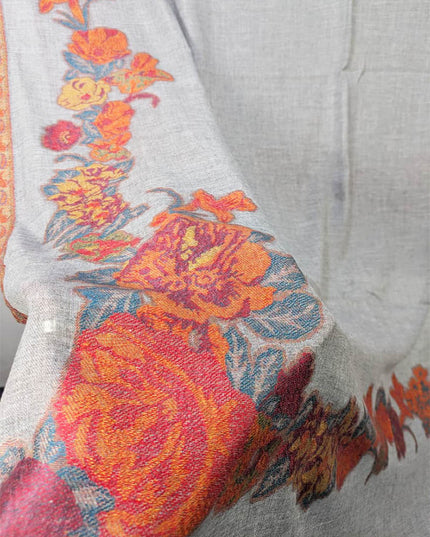 China Wool Shawl with 3D Floral Work (Ready To Wear)