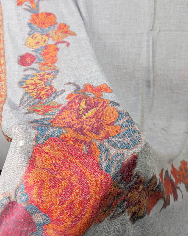 China Wool Shawl with 3D Floral Work (Ready To Wear)