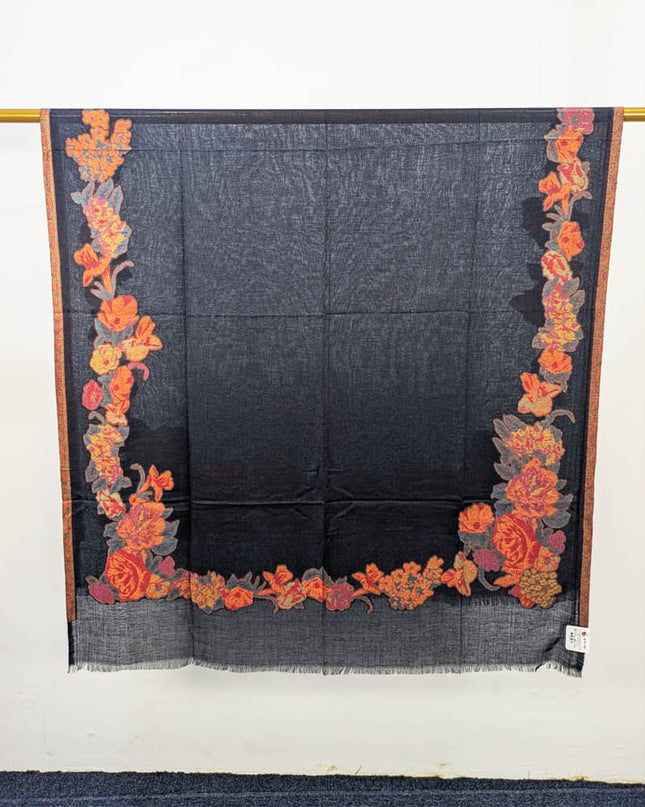 Premium 3D Floral Work China Wool Shawl (Ready To Wear)
